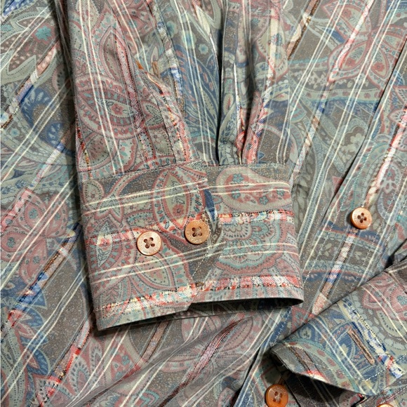 Bugatchi Uomo Shirt Mens XL Pastel‎ Green Orange Paisley Floral Ruffle Botanical - Picture 3 of 12